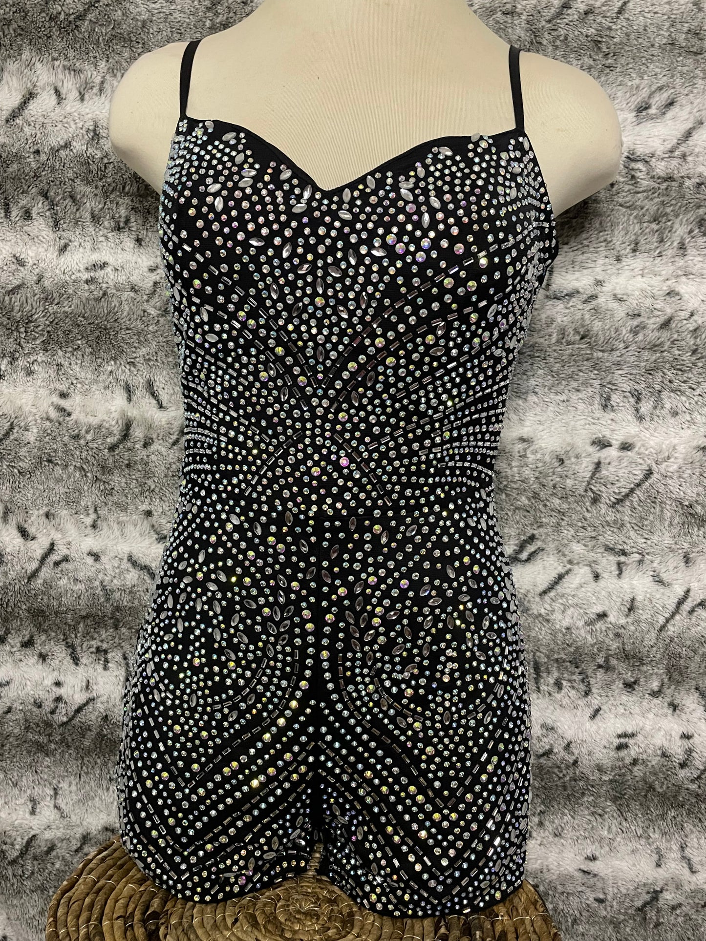 Black Rhinestone Romper